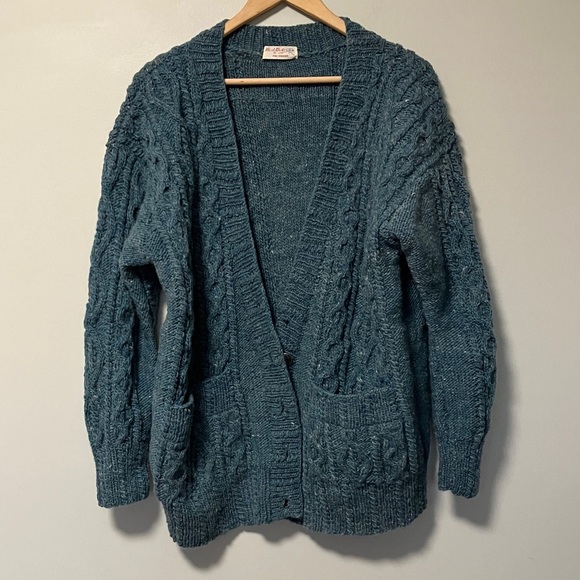 habd made Sweaters - Hand Made by Peg Wehner Teal Cable Knit Cardigan